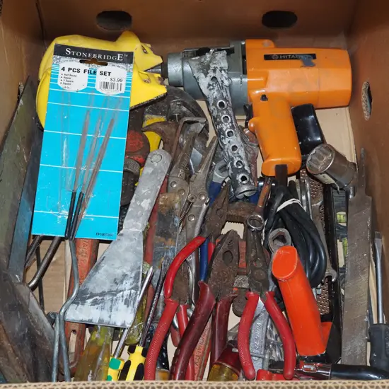 box; drill, rasps, vice grip setc