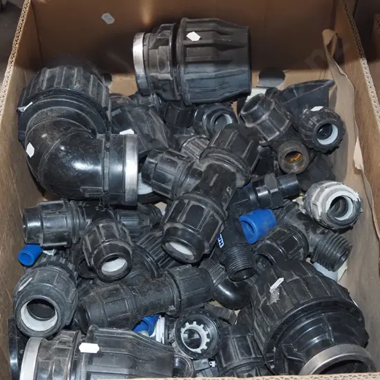 box; various irrigation fittings