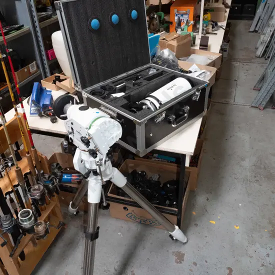 Sky-Watcher Esprit 100ED astronomical telescope with AZ-EQ6 Pro mount tripod, carry case and 2 boxes of accessories