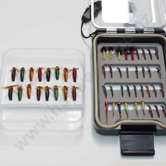 2x sets of fly fishing lures - blue dots