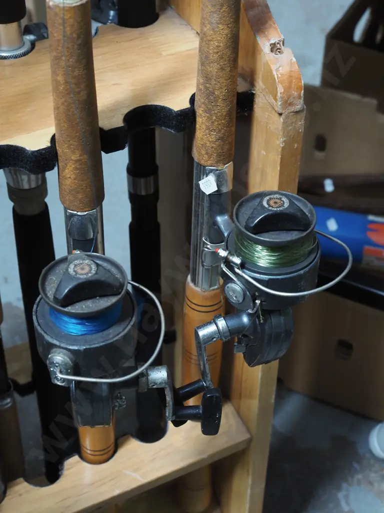 2x fishing rods and reels - yellow dots Image 1++