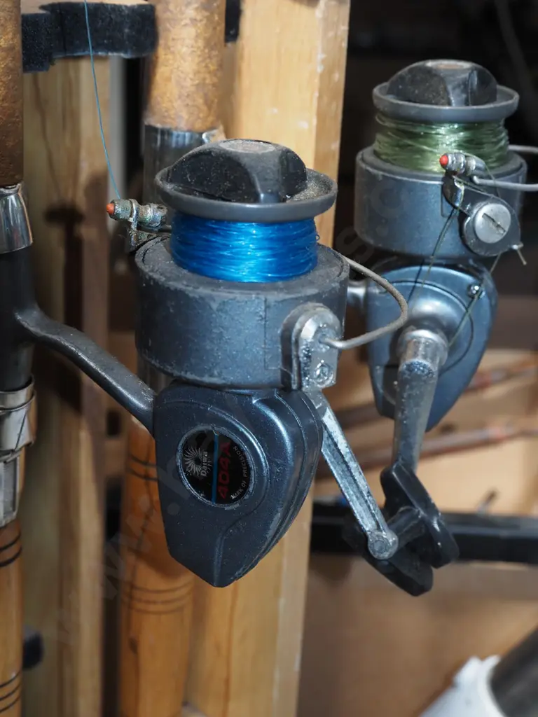 2x fishing rods and reels - yellow dots Image 1++