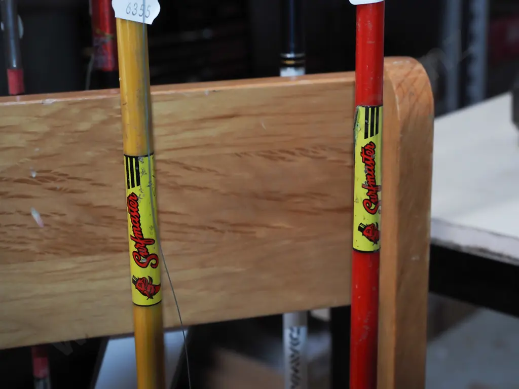 2x fishing rods and reels - yellow dots Image 1++