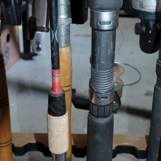 2x fishing rods - yellow dots