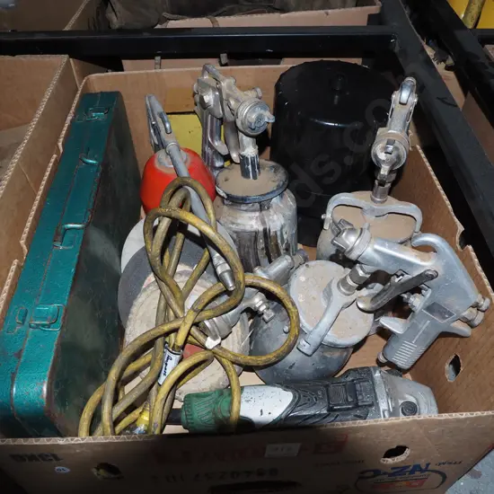 box; angle grinder, paint sprayers etc
