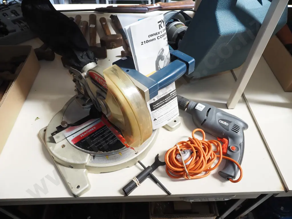 Ryobi 210 compound mitre saw, Ozito drill with long cord Image 1++