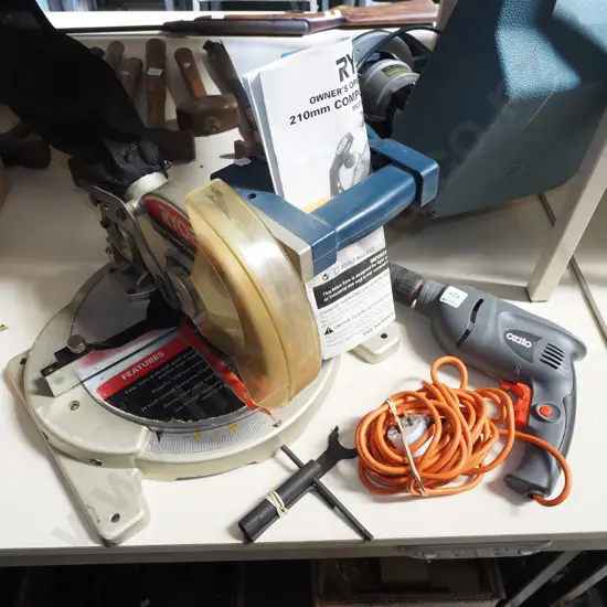 Ryobi 210 compound mitre saw, Ozito drill with long cord
