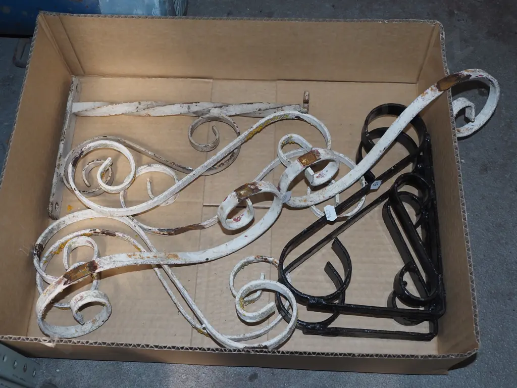 box; retro wrought metal shelf brackets etc Image 1++