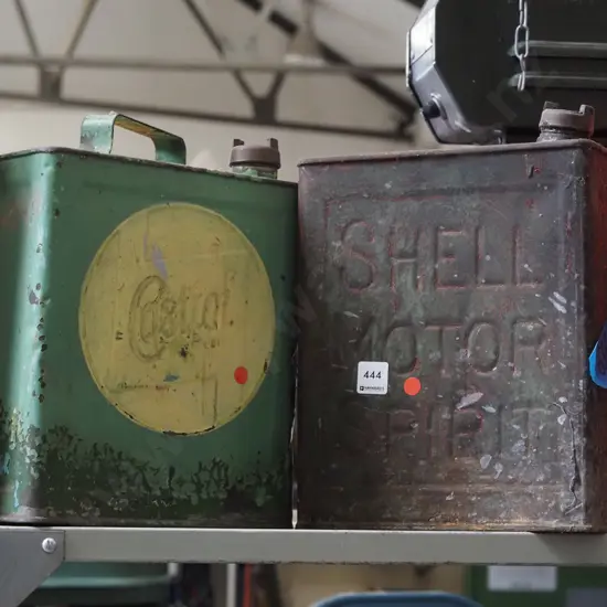 2x vintage motor spirit tins - red dots