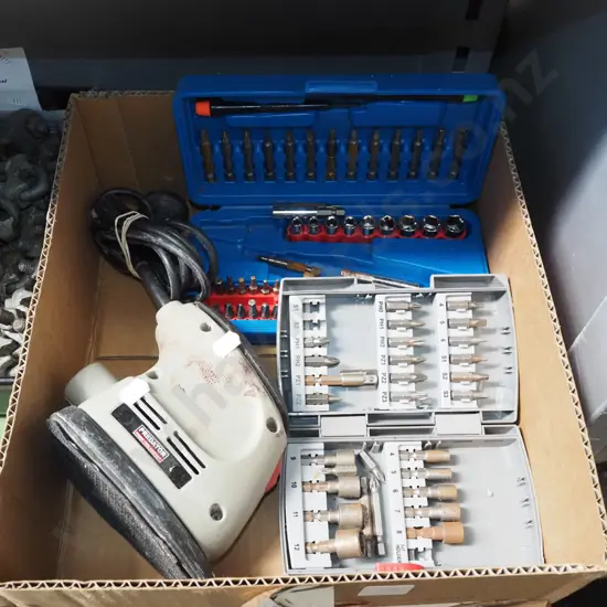 box; drill driver sets, small orbital sander