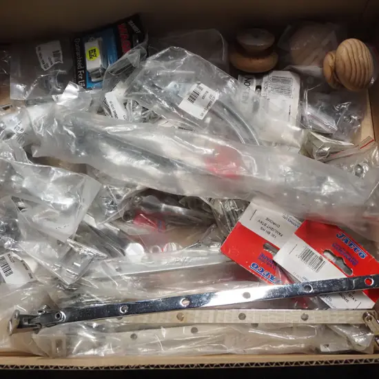 box; window hardware, wooden handles etc