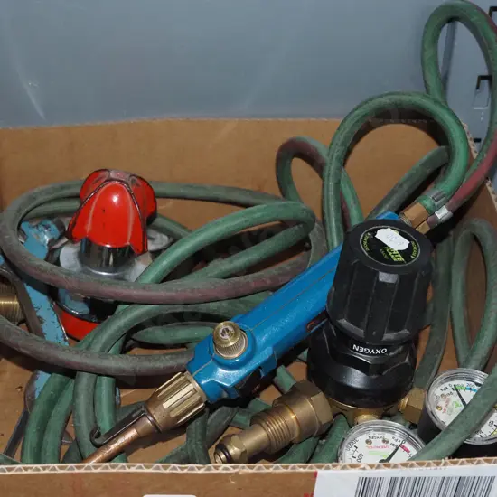 box; gas welding valves, torch, hoses