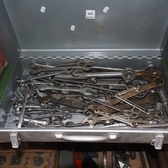 tool chest, open end ring spanners, sockets etc