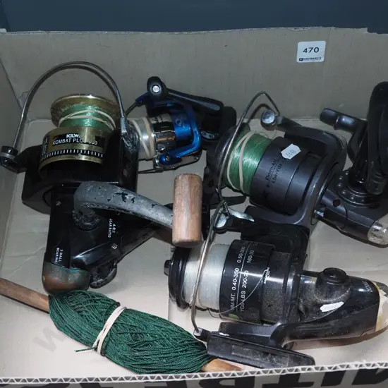 box; fishing reels and line