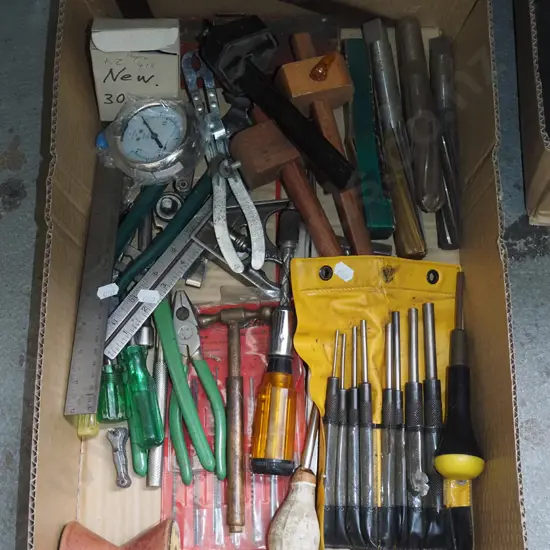 box; markers gauges, pressure valves, pliers etc
