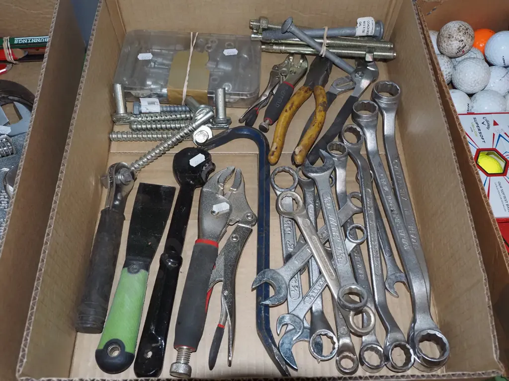 box; ring spanners, vice grips, small wrecking bar etc Image 1++