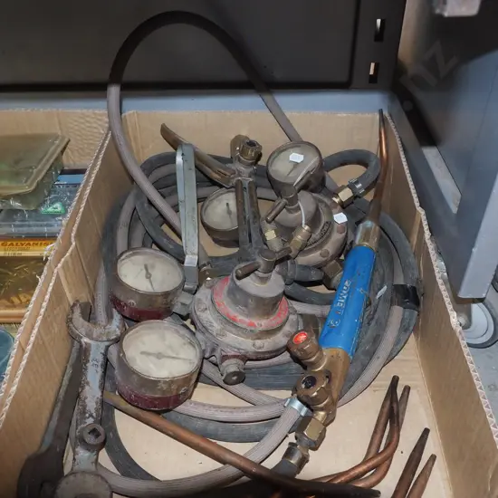 box; gas welder valves, torches etc