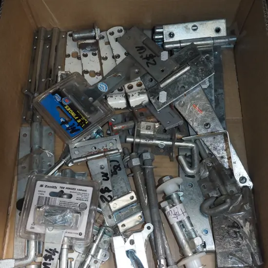 box; hinges, bolts, latches etc
