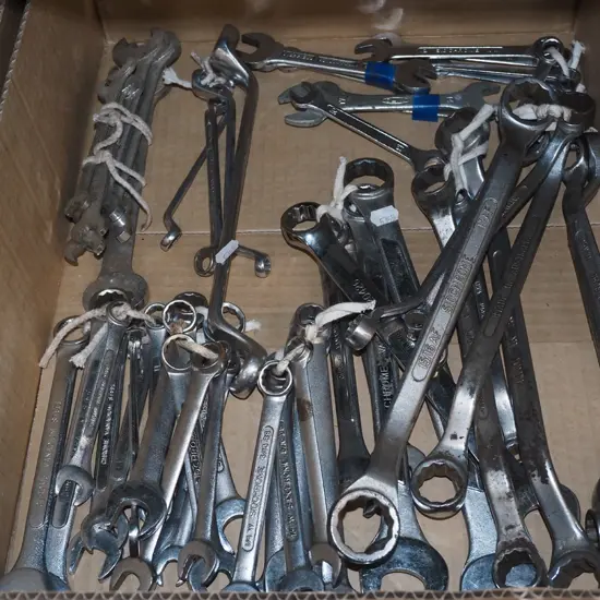 box; open end ring spanners, sockets etc
