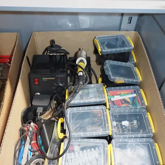 box; soldering station, various electronic accessories