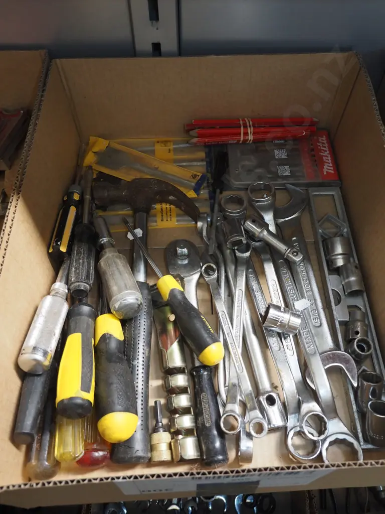 box; hammers, open end ring spanners, drill bit etc Image 1++
