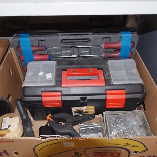 box; screws, hinges etc