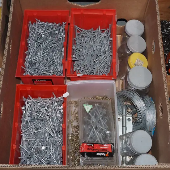 box; nails, screws, fine wire etc