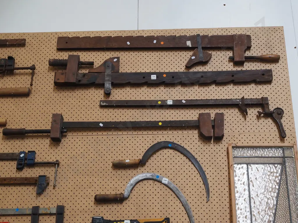 2x vintage sash clamps - yellow dots Image 1++