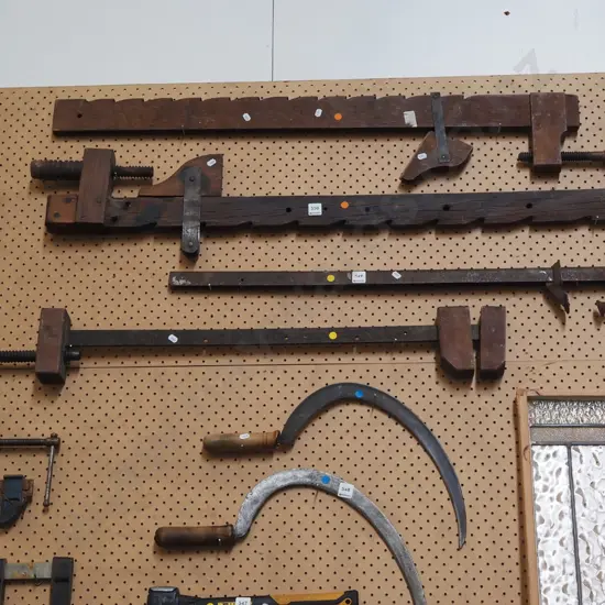 2x vintage sash clamps - yellow dots