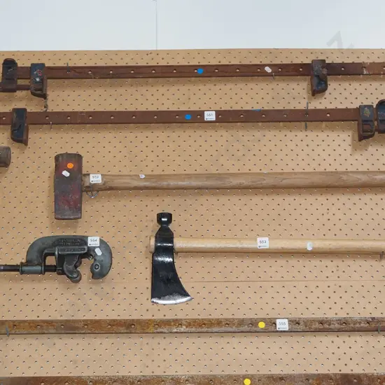 small heavy hammer, log splitter -yellow dots