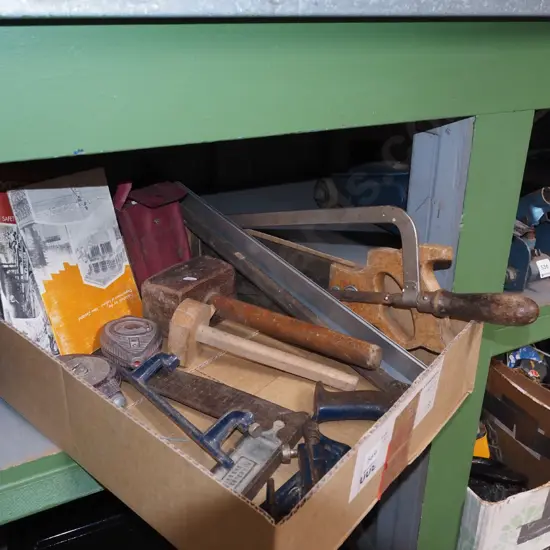 box; saws, wooden mallet, chalk lines etc