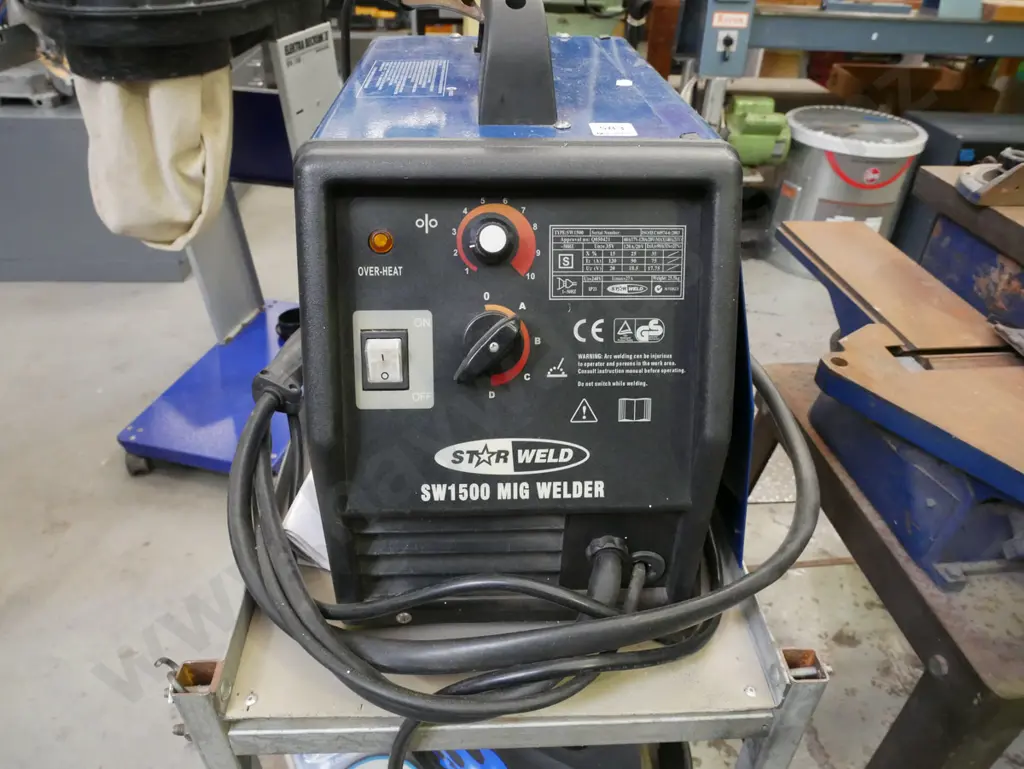 Star Weld SW1500 mig welder on homemade trolley with masks and accessories Image 1++
