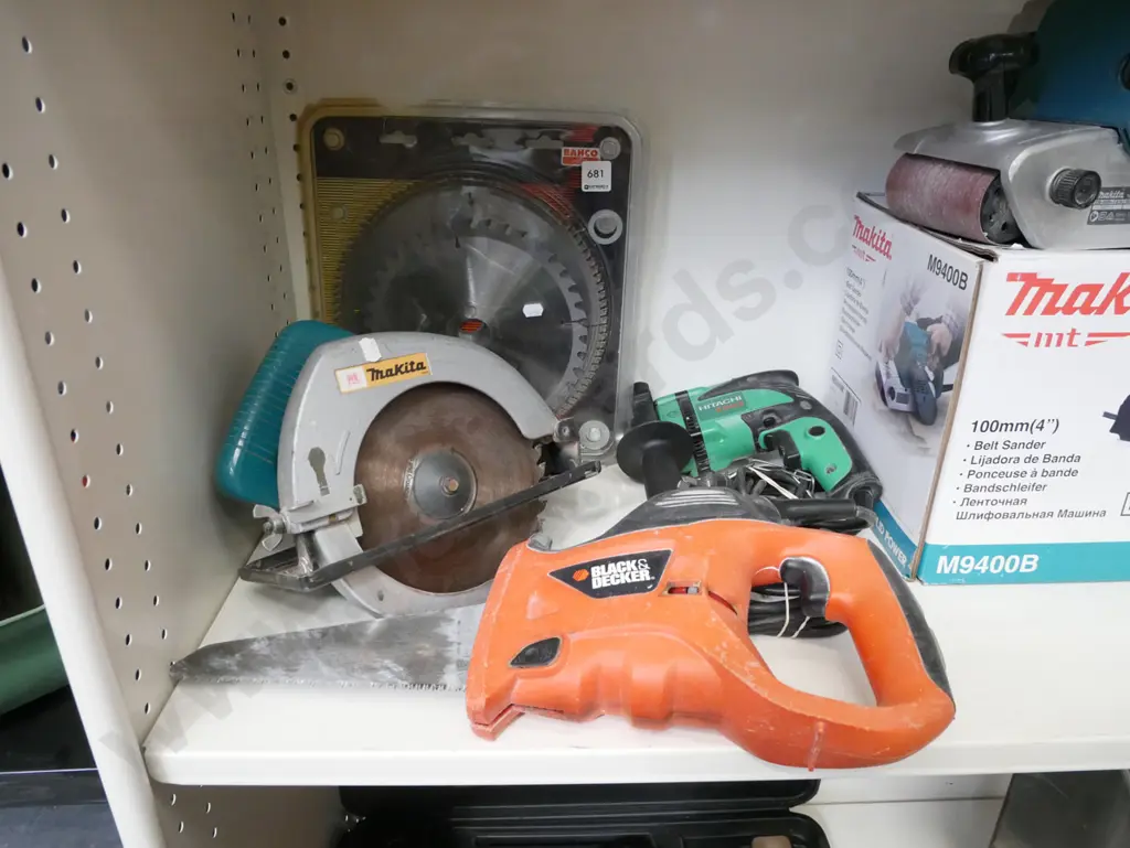 reciprocating saw, electric drill, skilsaw, various circular saw blades Image 1++