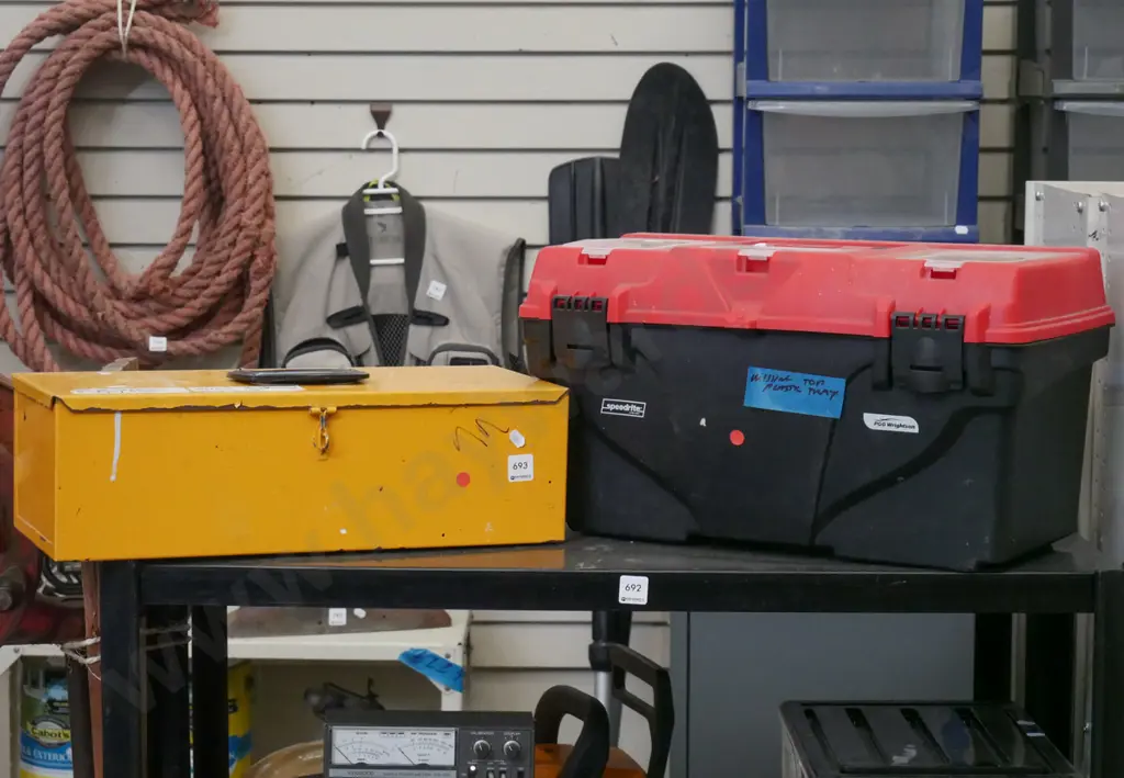 yellow metal tool box, black plastic tool box - 1 missing top tray Image 1++