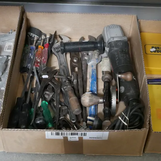 box; angle grinder, large crescent etc