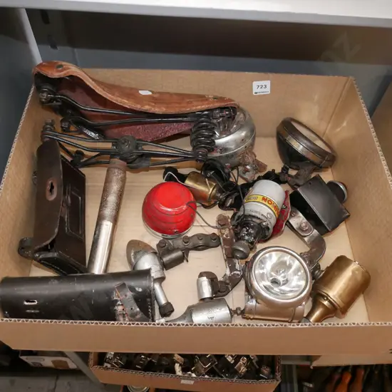 box of vintage bike parts