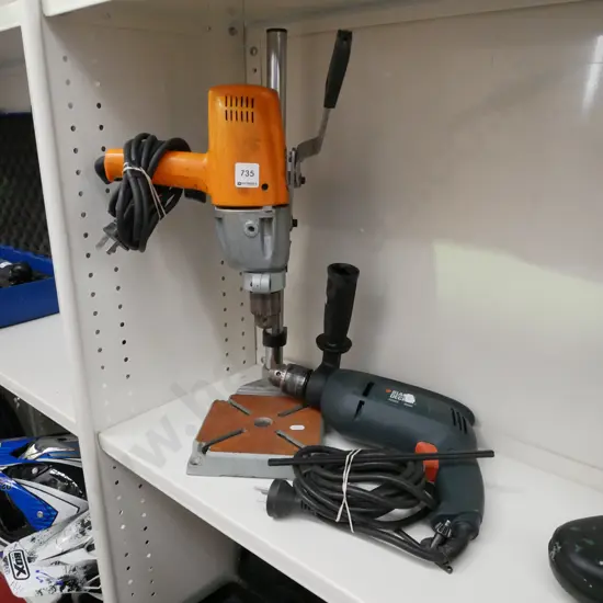 2x electric drills, dril press