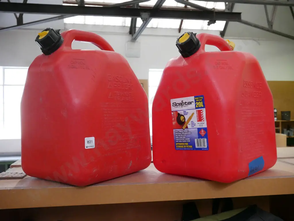 2x red plastic 20L fuel containers Image 1++