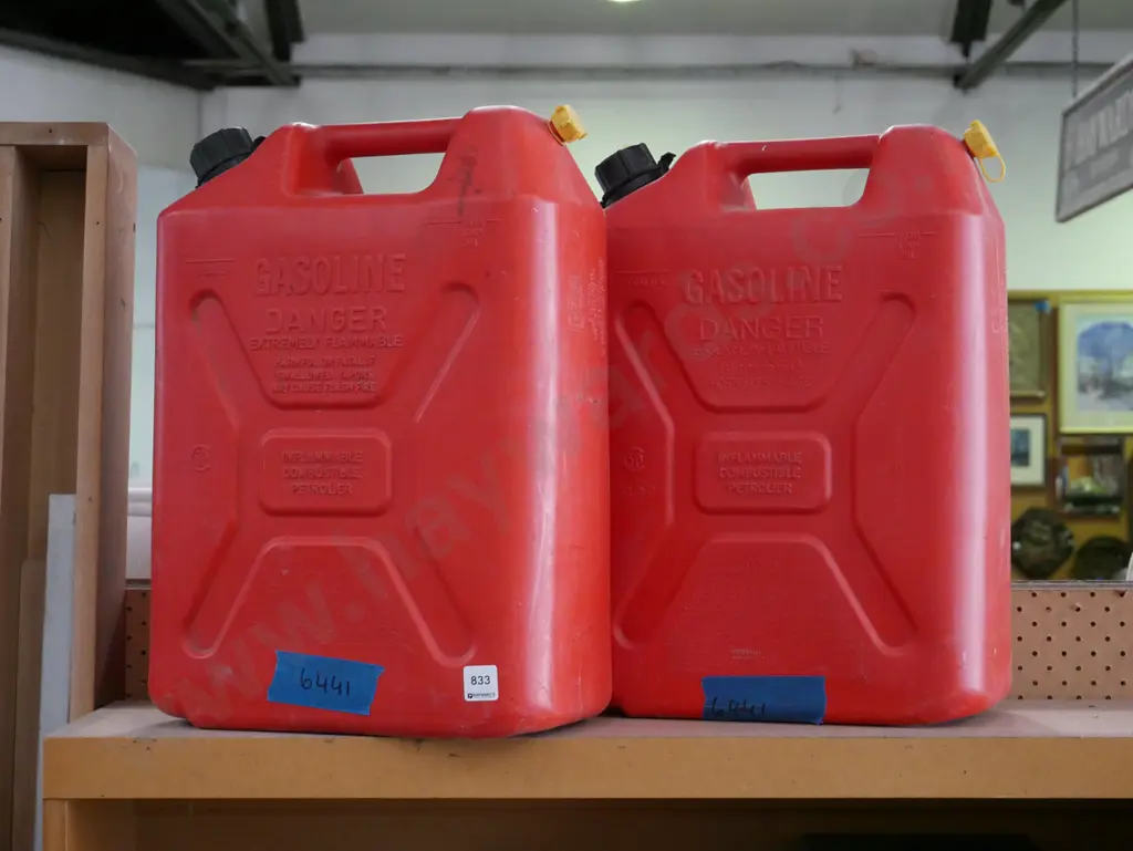 2x red plastic 20L fuel containers Image 1++