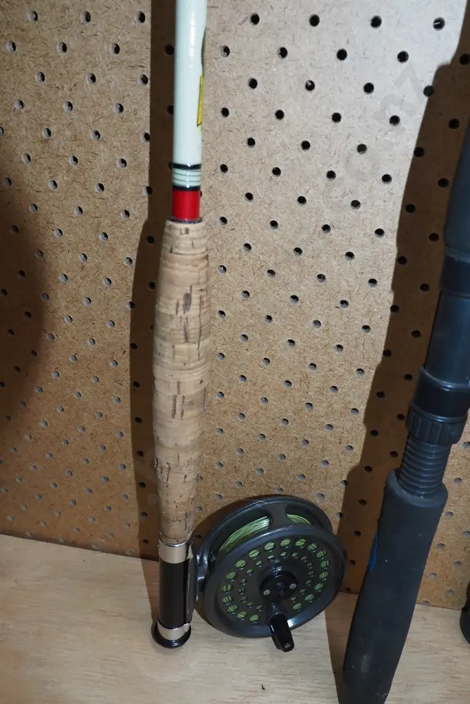 fly fishing rod, reel and carry case - blue dots Image 1++