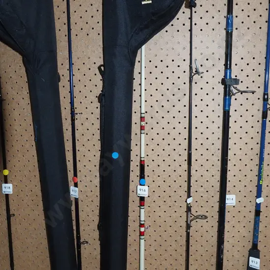 fly fishing rod, reel and carry case - blue dots