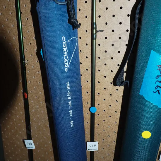 fly fishing rod, reel and carry case - blue dots