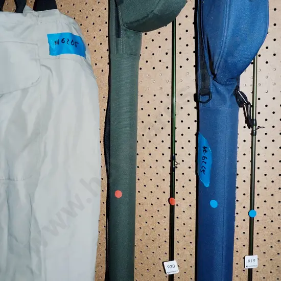 fly fishing rod, reel and carry case - red dots