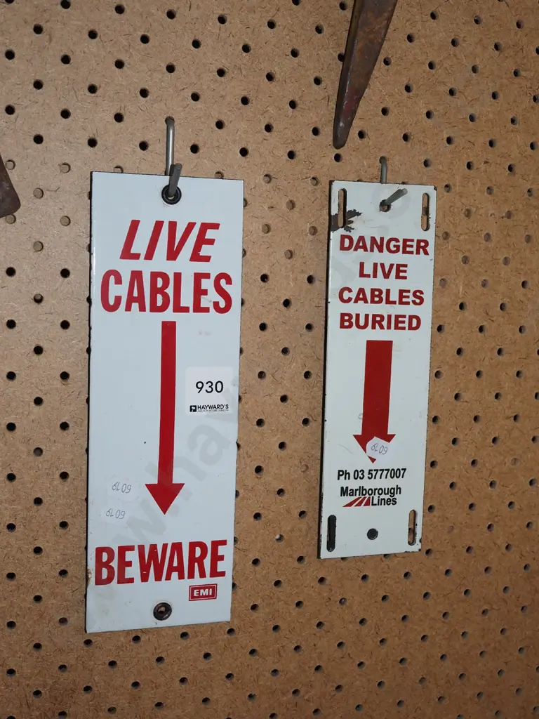 2x enamel live wire signs Image 1++