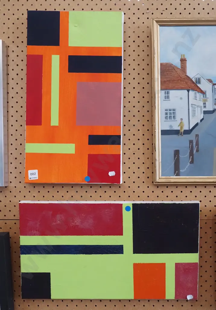 2x acrylic on boxed canvas - abstracts - blue dots Image 1++