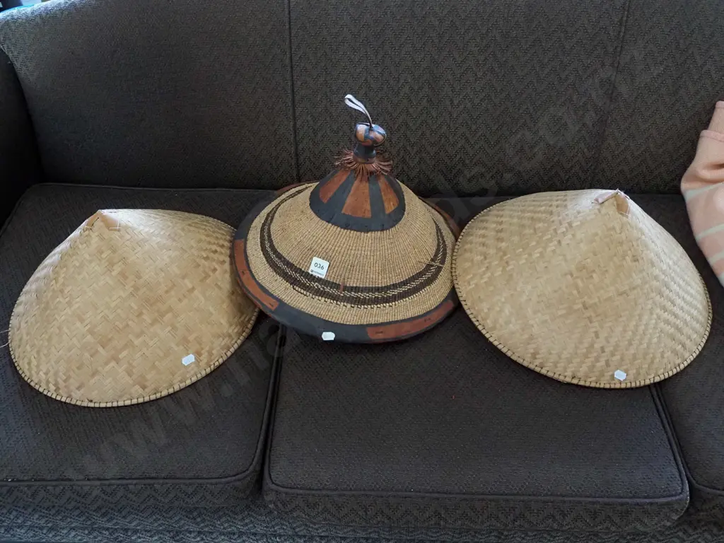 3x cane sun hats (2x Vietnam, 1x Mali West Africa) Image 1++