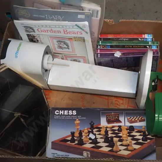 box; soda stream, DVDs, chess game etc