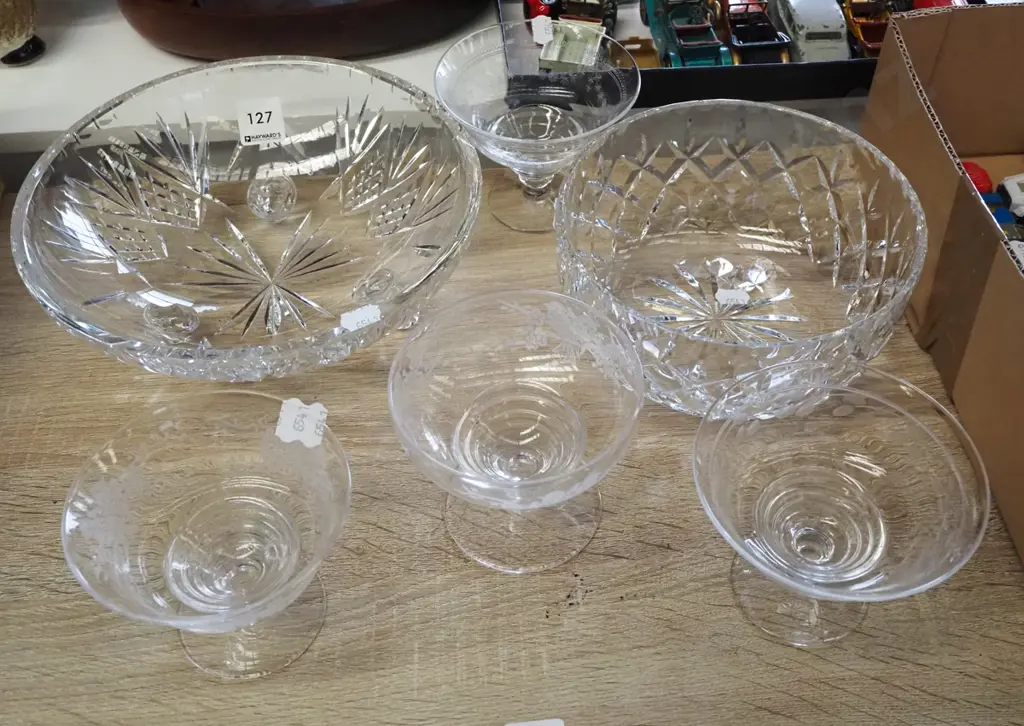cut crystal bowls, etched comports Image 1++