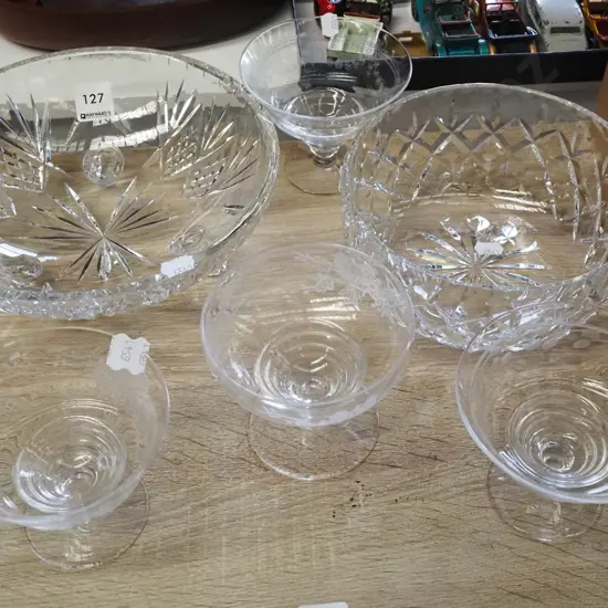 cut crystal bowls, etched comports