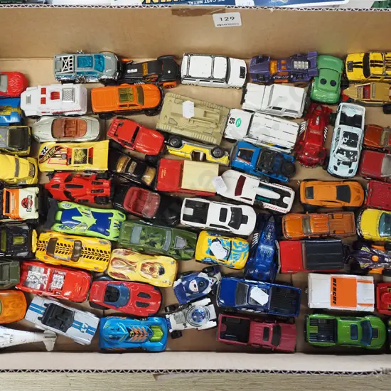 box; assorted toy vehicles